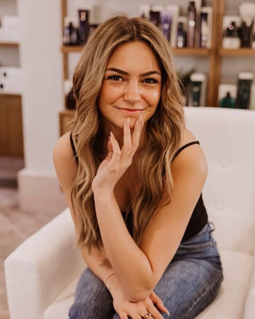 Client with beautiful wavy balayage hair — Ann Michael Collective