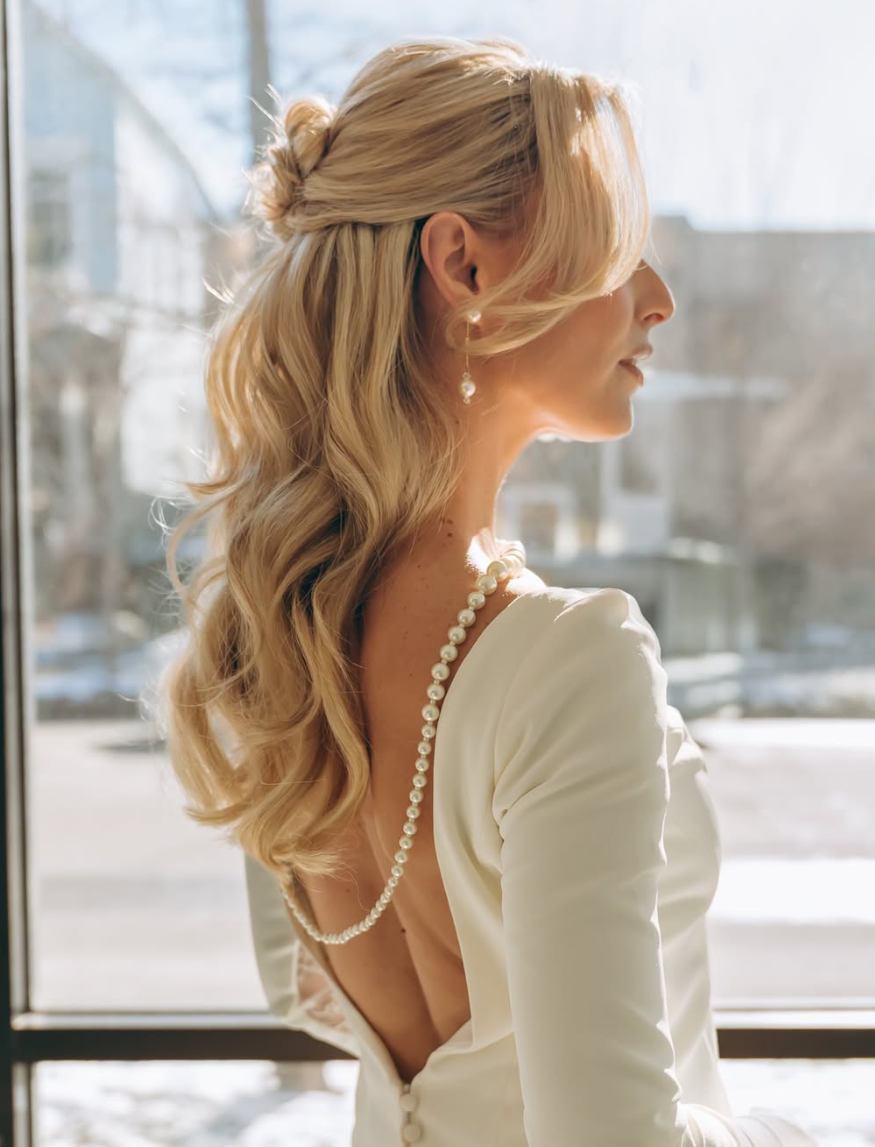 Bridal half-up with pearls