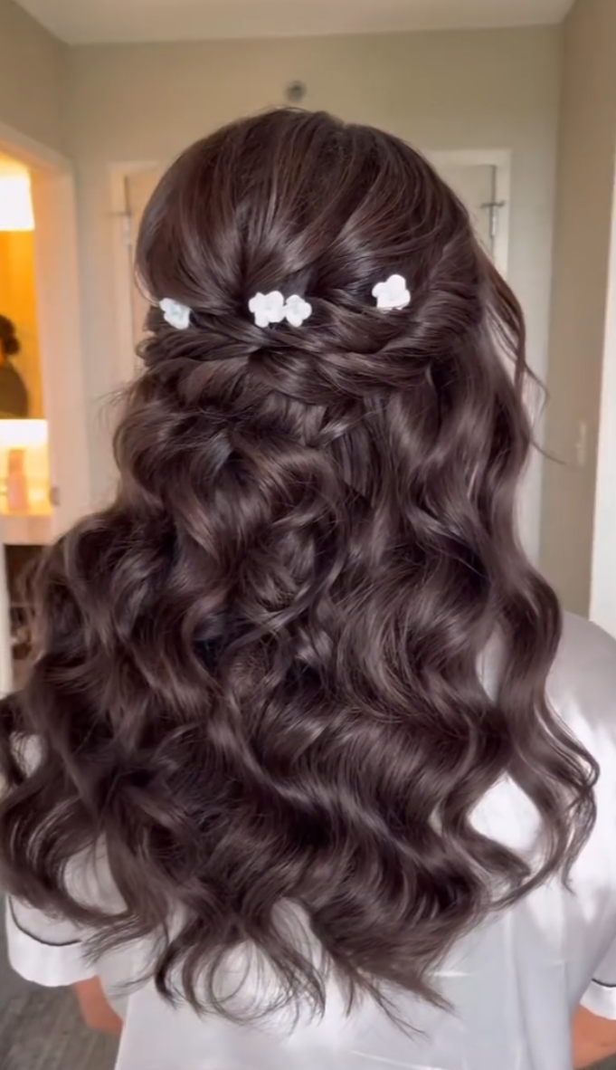 Half-up with flower pins