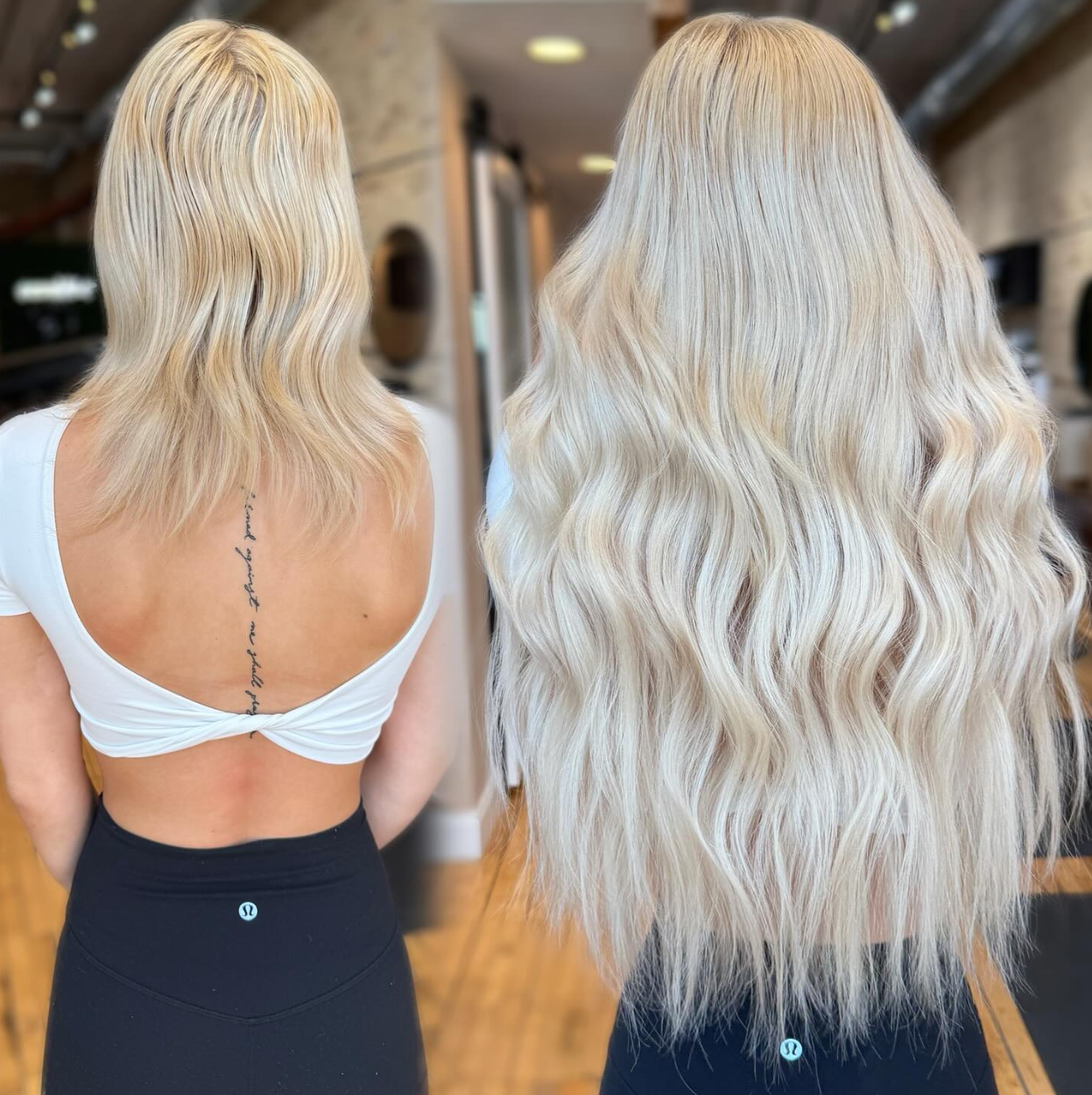 Before and after platinum blonde extensions