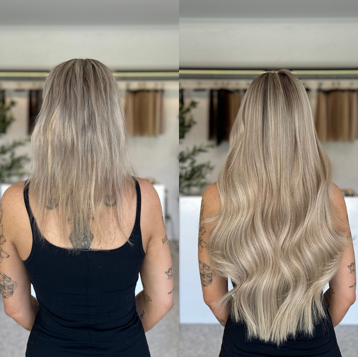 Before and after ash blonde waves